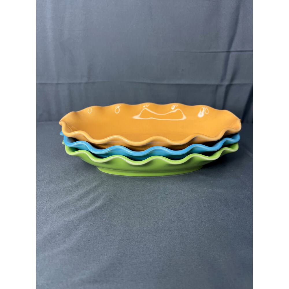 Set of 3 Vintage Pfaltzgraff Orange Blue Green 9" Dishes